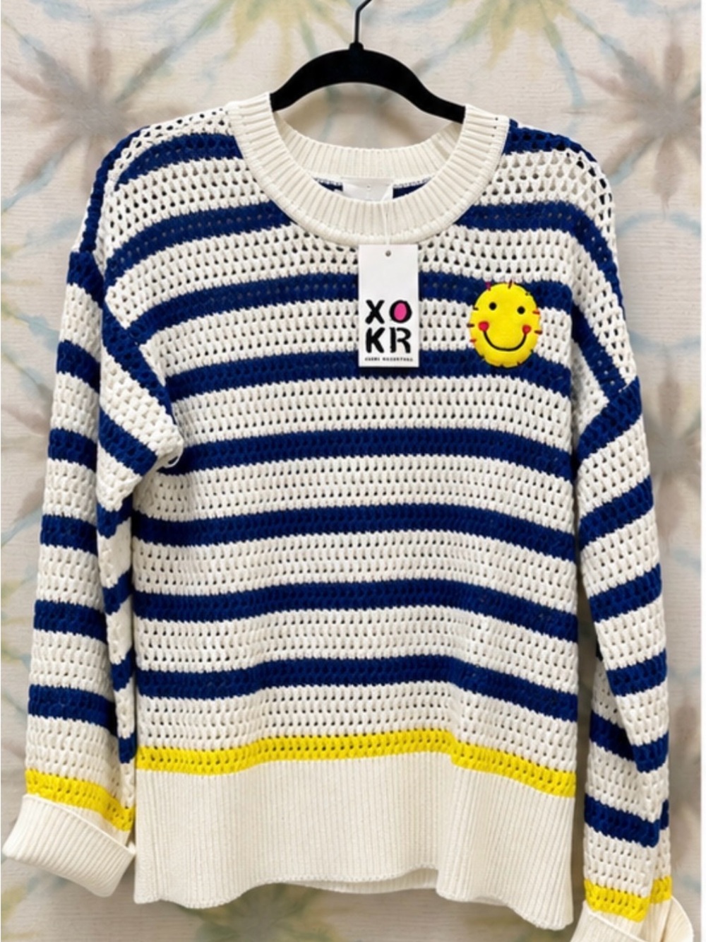 Anthropologie Kerri Rosenthal XOKR Striped Crochet Smiley Sweater